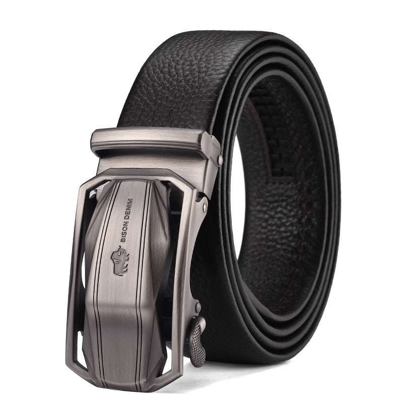 Men's Bison Leather Belt with Automatic Buckle for Business Use - Neon North Clothing
