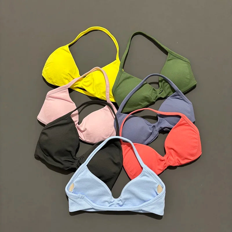 Strappy Backless Yoga Gym Bra with Push-up Removable Cups - Neon North Clothing