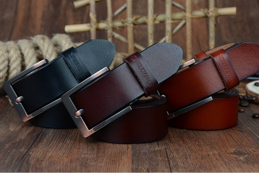 Genuine Leather Men's Belt with Pin Buckle Design - Neon North Clothing