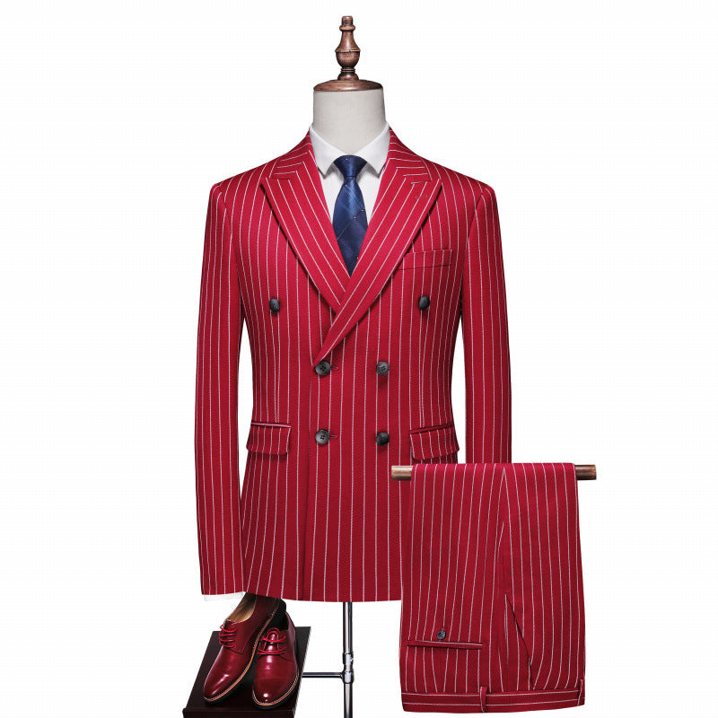Casual Double-Breasted Striped Suit Set for Effortless Style