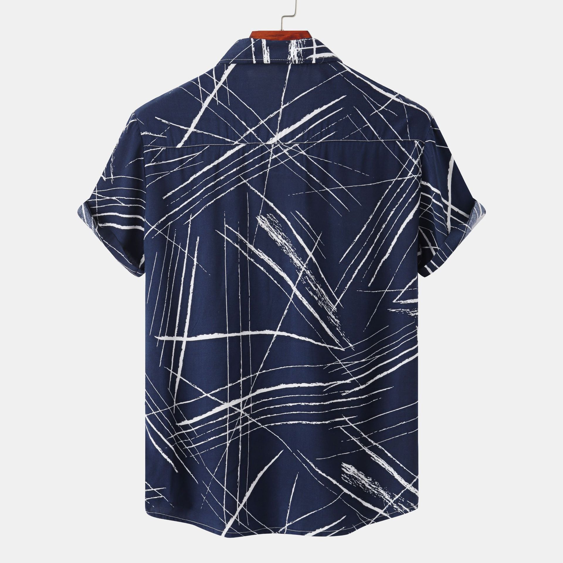 Men's Blue Striped Shirt with Short Sleeves and Lapel Design - Neon North Clothing