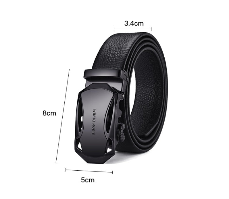 Men's Bison Leather Belt with Automatic Buckle for Business Use - Neon North Clothing