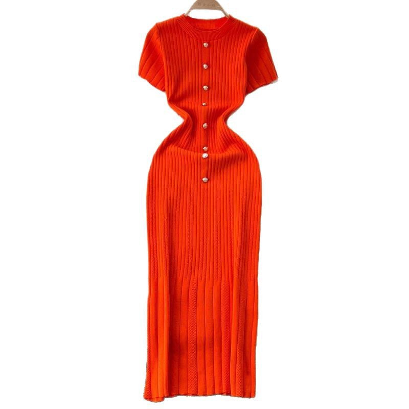 Single-Button Hollow-Out Long Dress - Neon North Clothing