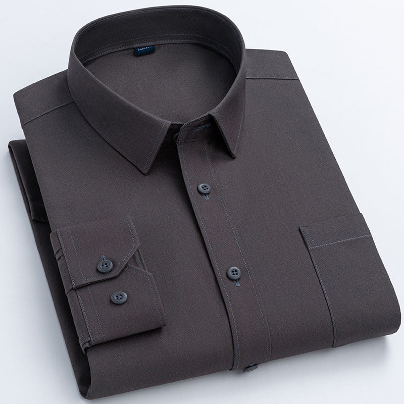 Spring Mens Khaki Cotton Long-sleeve Shirt - Slim Fit