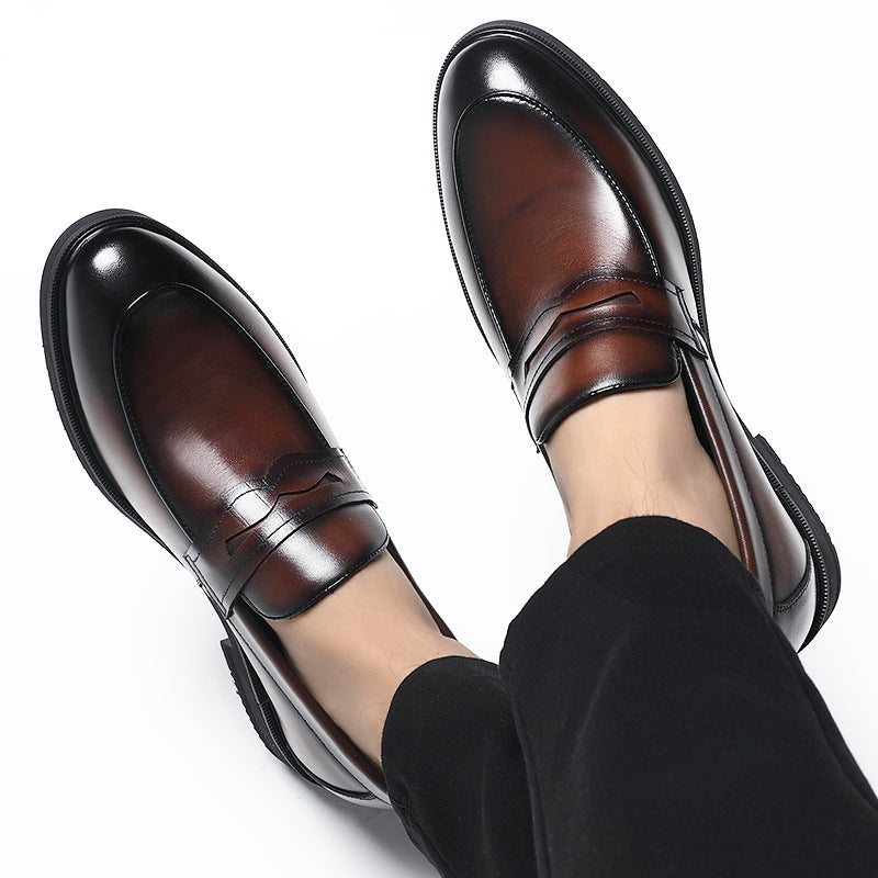 Cowhide Height Increasing Leather Shoes for Men - Business Formal Wear Slip-on