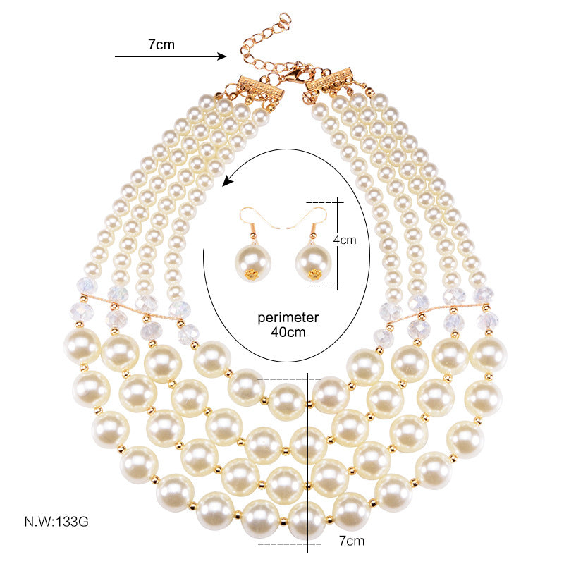 Crystal Pearl Jewelry Set: Long Necklace and Earrings Set