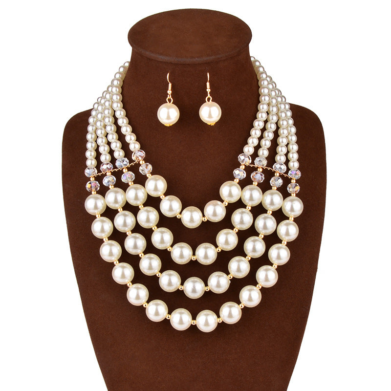 Crystal Pearl Jewelry Set: Long Necklace and Earrings Set
