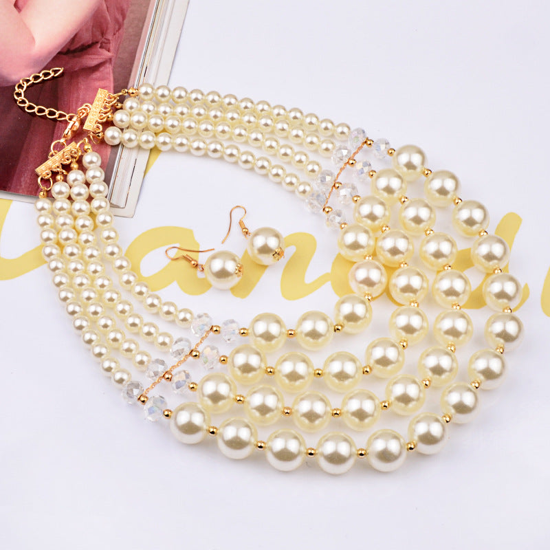Crystal Pearl Jewelry Set: Long Necklace and Earrings Set