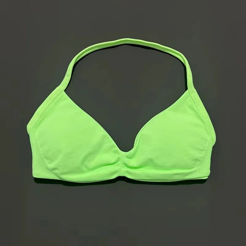 Strappy Backless Yoga Gym Bra with Push-up Removable Cups - Neon North Clothing