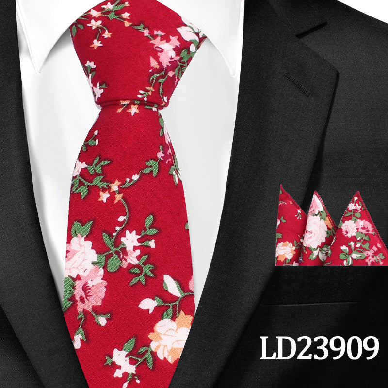 Casual Floral Pocket Square Set - Cotton Floral Print 6cm Tie Pocket Square 2 Piece Set - Neon North Clothing