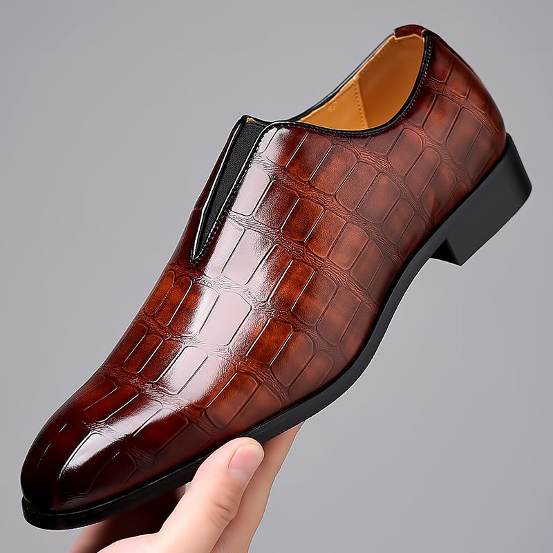 Stone Pattern Leather Shoes - Breathable Slip-On Casual Style