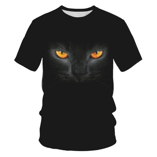 Digital Print Short Sleeve Cute Cat Men's T-shirt - Neon North Clothing