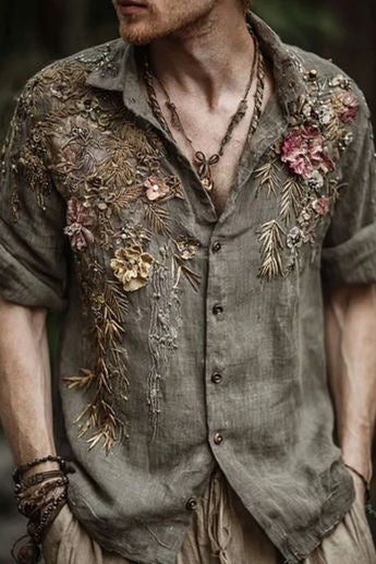 Retro Floral Long-Sleeve Shirt for Men – Casual American-Style Loose-Fitting Print