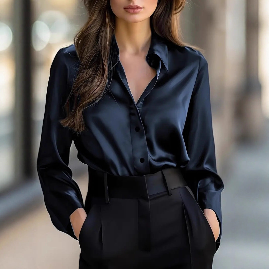 Elegant Satin Blouse with Long Sleeves - Ideal for Any Occasion