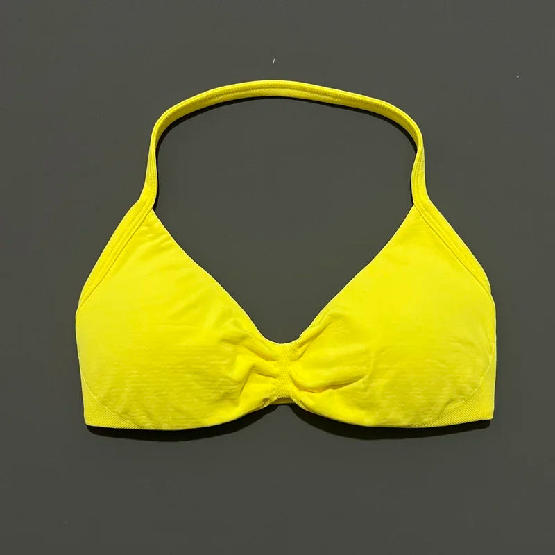 Strappy Backless Yoga Gym Bra with Push-up Removable Cups - Neon North Clothing
