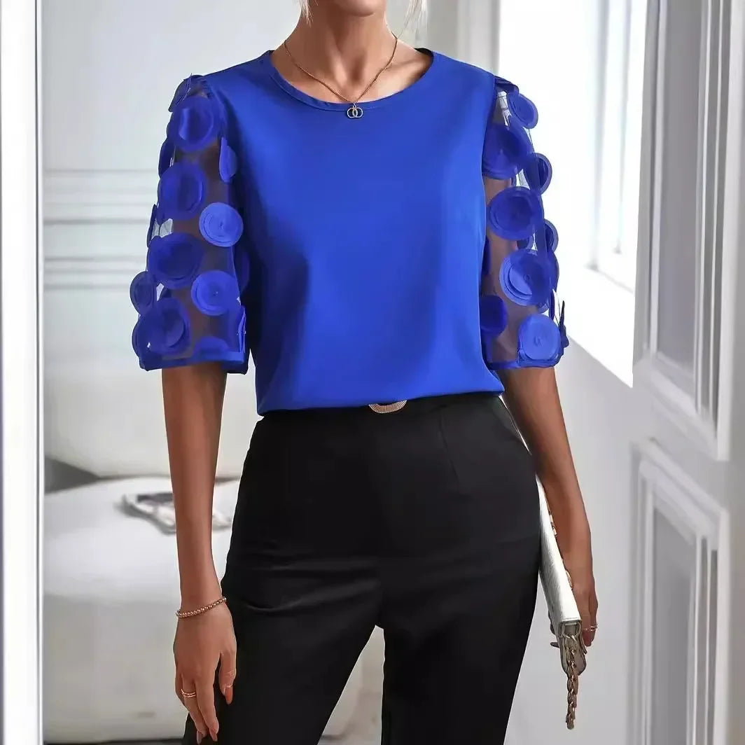 Solid Lace Short Sleeve Blouse for Women - Neon North Clothing