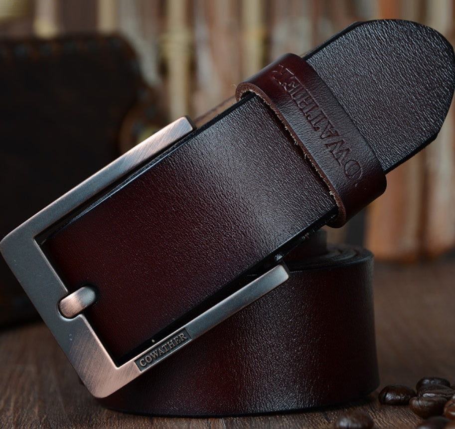 Genuine Leather Men's Belt with Pin Buckle Design - Neon North Clothing