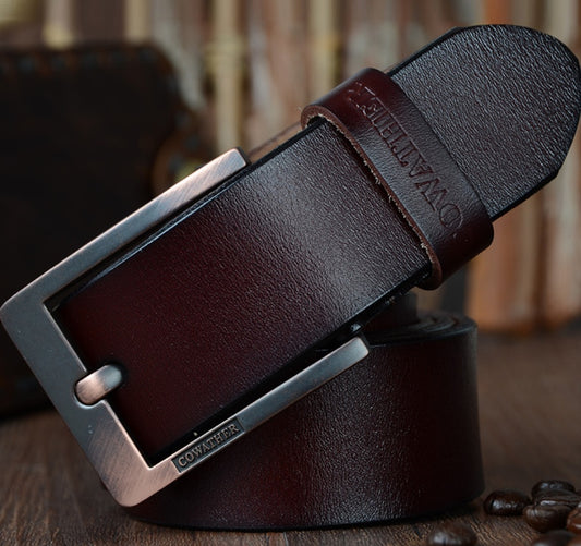 Genuine Leather Men's Belt with Pin Buckle Design - Neon North Clothing