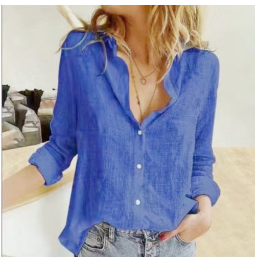 Loose Button Lapel Cardigan Top Long Sleeve Blouse