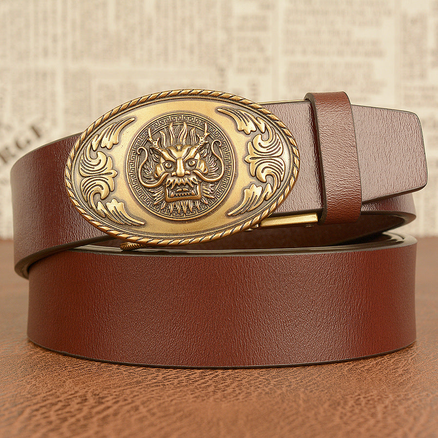 Men's Cowhide Ethnic Belt - Real Cowhide Faucet Automatic Style - Neon North Clothing