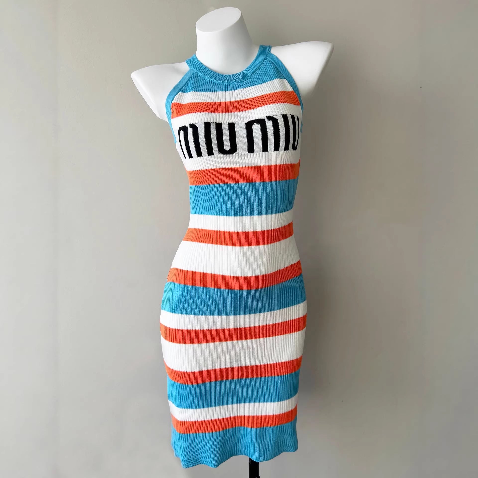 Striped Sleeveless Dress with Fitted Waist - Neon North Clothing