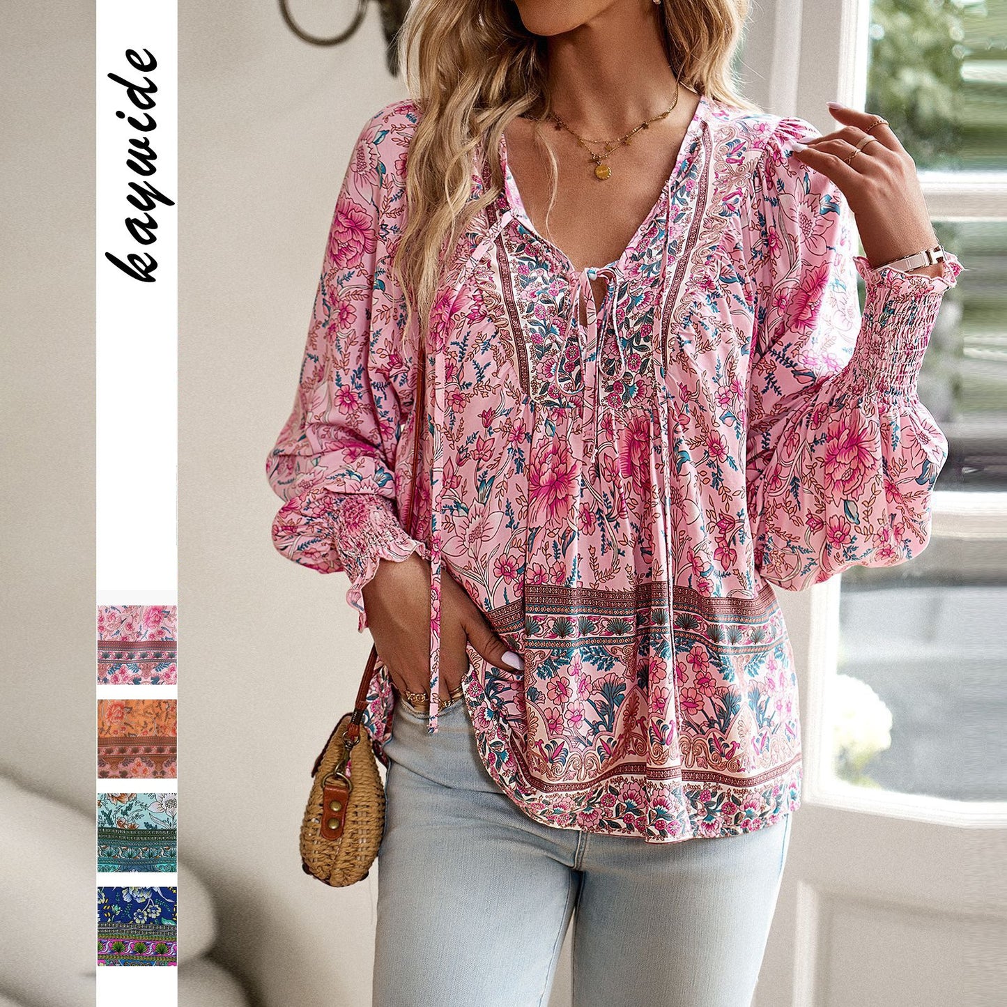 Floral Loose Full Sleeve Streetwear Pullover Blouse - Neon North Clothing