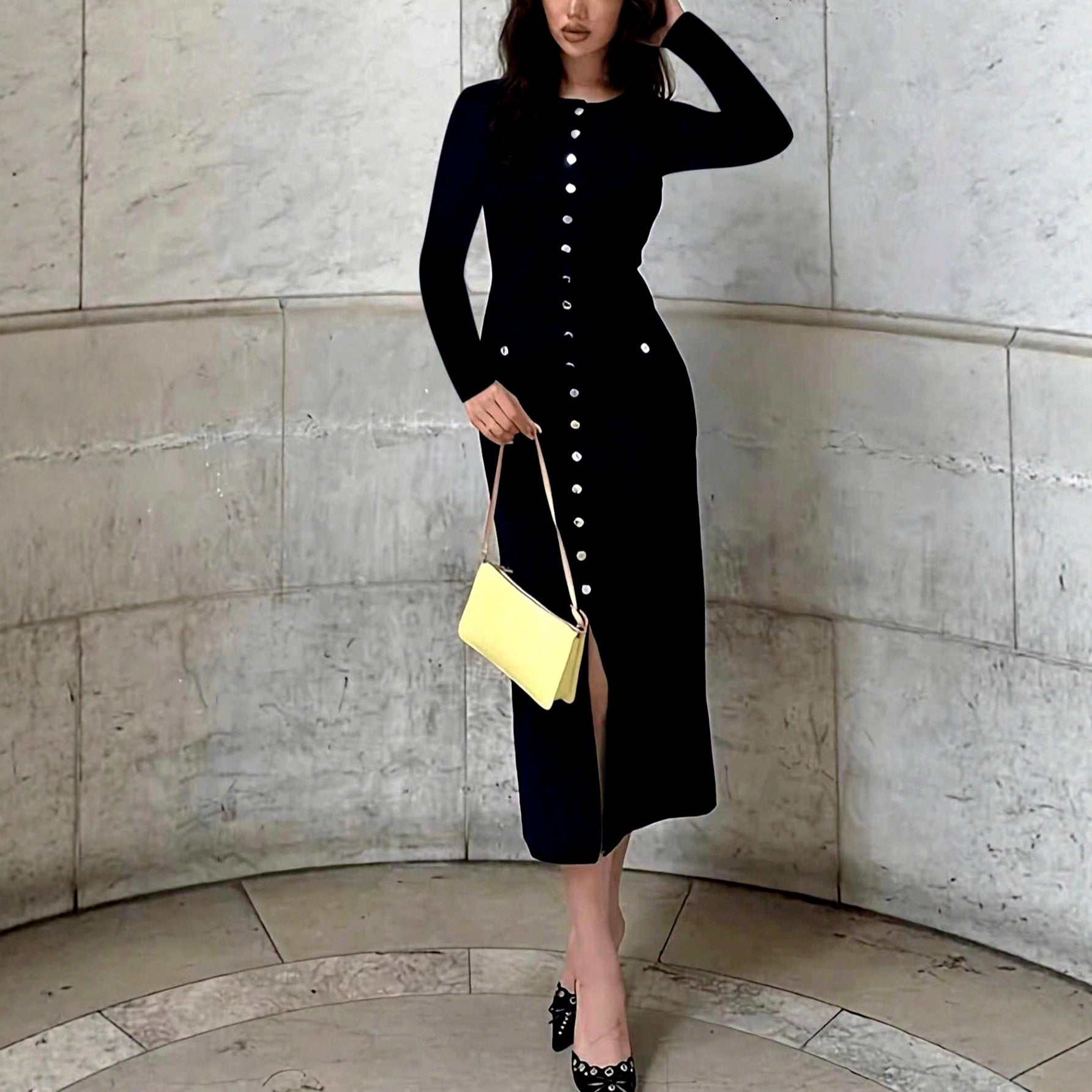 Elegant Evening Sleeveless Dress with Round Neck - Neon North Clothing
