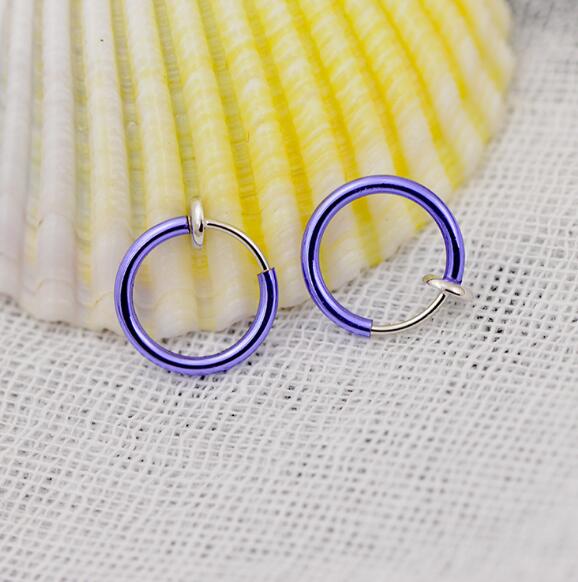1 Pair 13mm Punk Goth False Hoop Earrings Septum Clip on Boby Nose Lip Ear Fake Piercing Rings Stud - Neon North Clothing