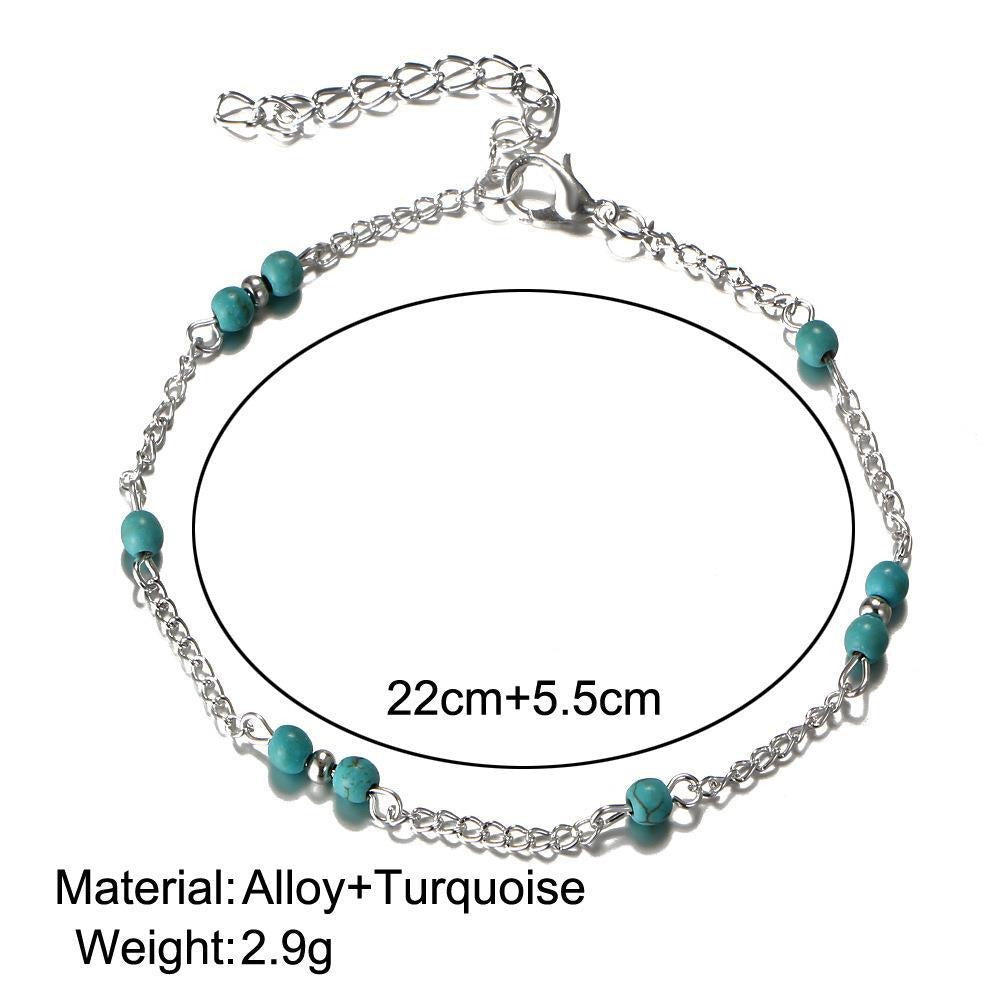 Retro Round Bead Turquoise Ankle Chain - Anklet - Neon North Clothing