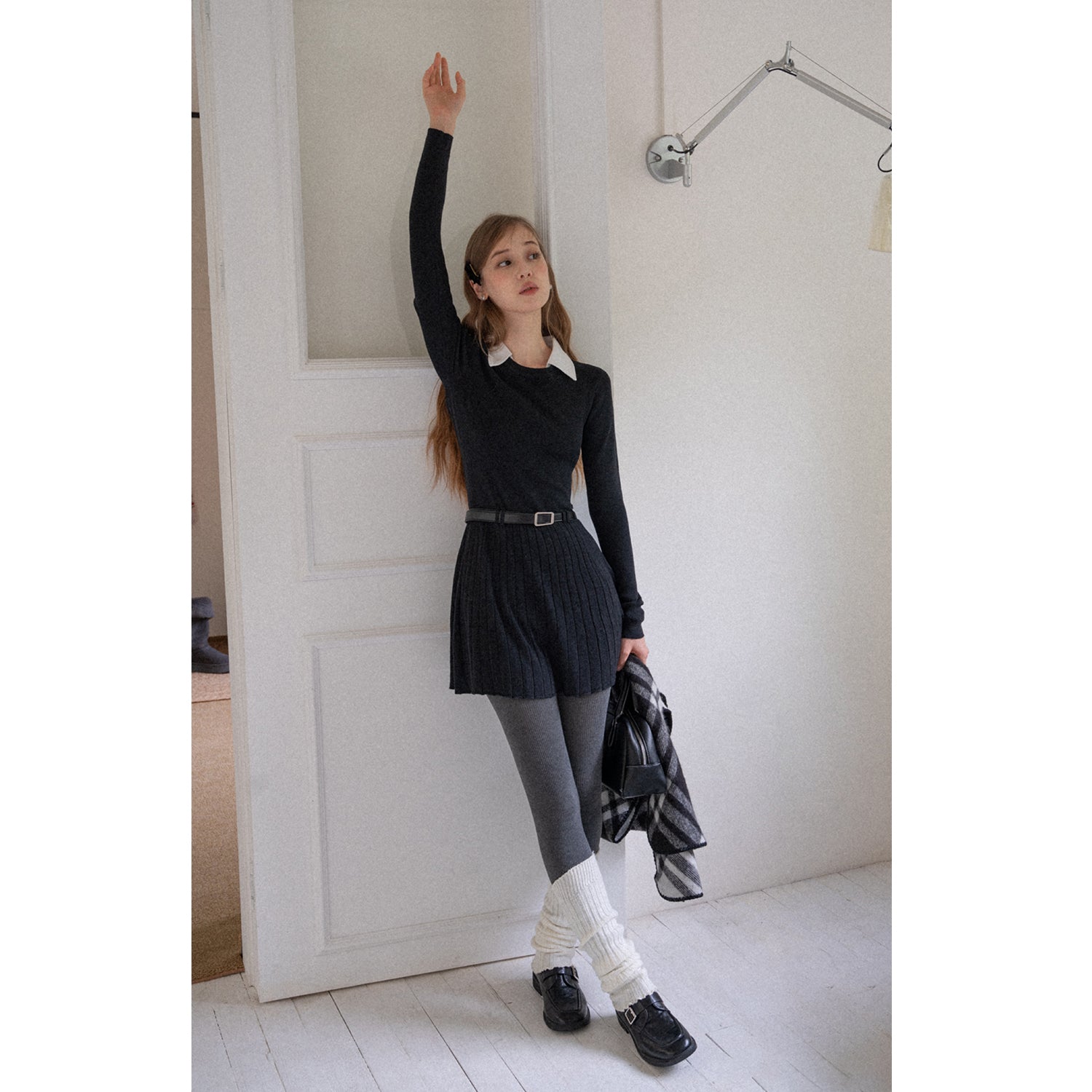 Long Sleeve Slim Fit Knit Dress for Women with Turn-down Collar Waist-Slimming Design - Neon North Clothing