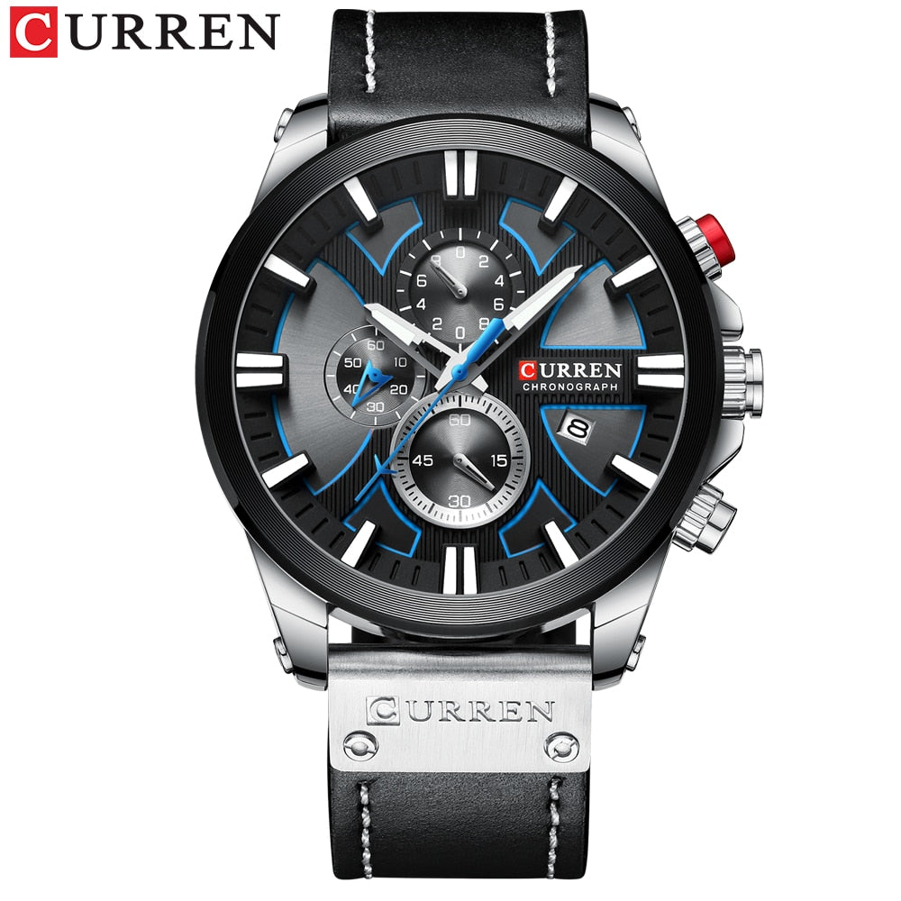 CURREN Chronograph Watch with Leather Strap and Quartz Movement - Neon North Clothing