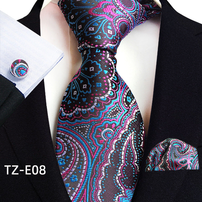 Paisley Tie Set with Square Scarf and Cufflinks - Three-Piece Accessory Set - Neon North Clothing