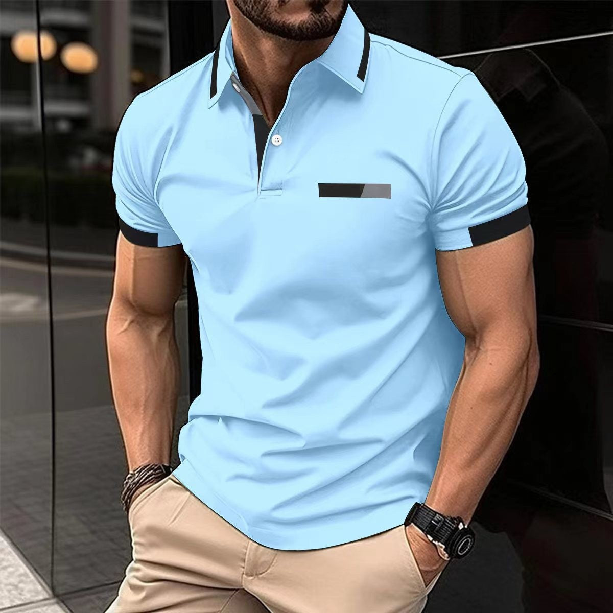 Faux Pocket Lapel Polo Shirt for Business Casual Style - Neon North Clothing