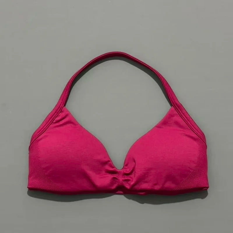 Strappy Backless Yoga Gym Bra with Push-up Removable Cups - Neon North Clothing