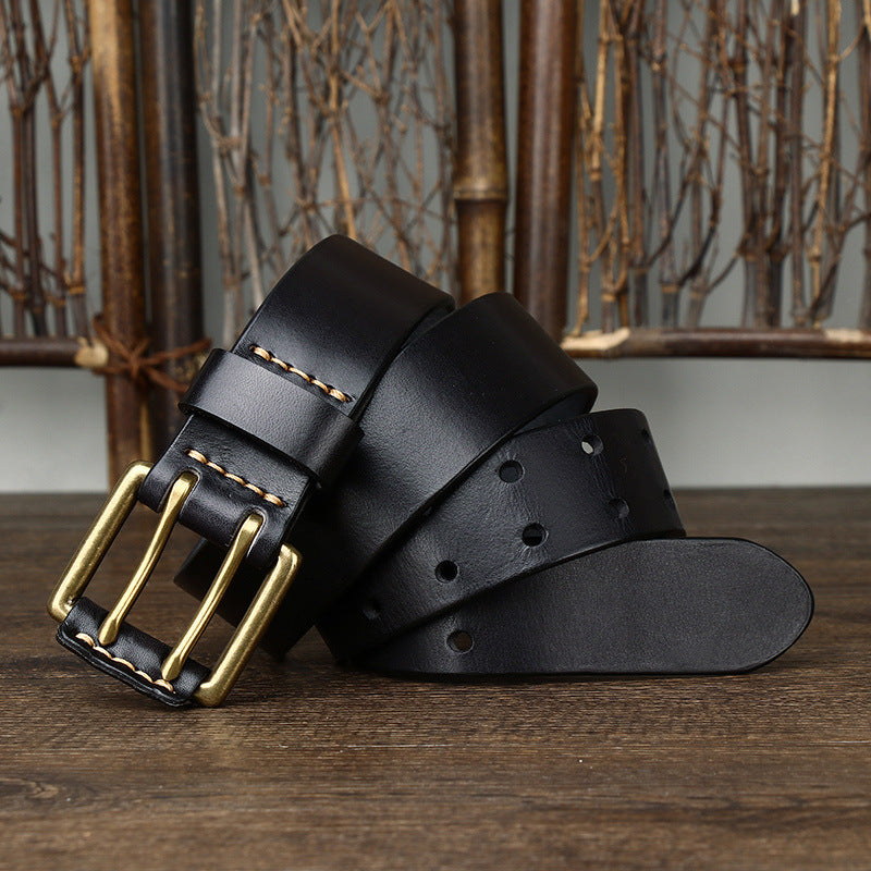 Men's Leather Belt Double Pin Buckle - Neon North Clothing