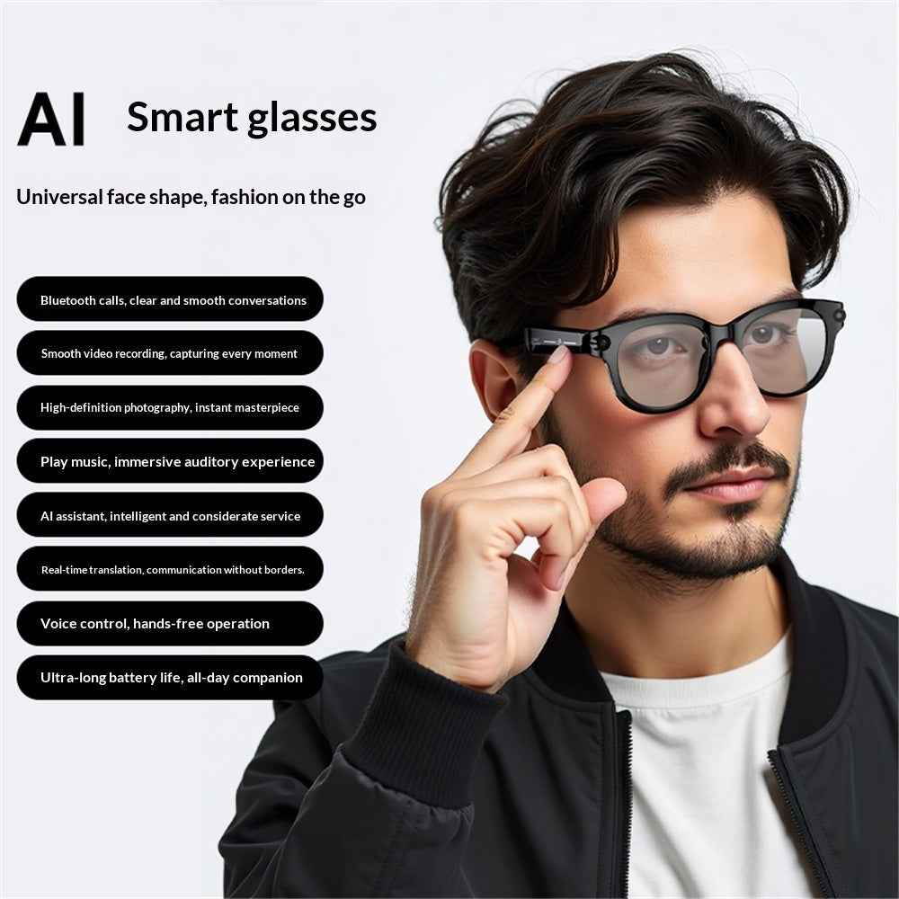 Smart Bluetooth Glasses with Bluetooth Calling, Photo and Video Recording, AI Translation, Recognition, and Music Playback