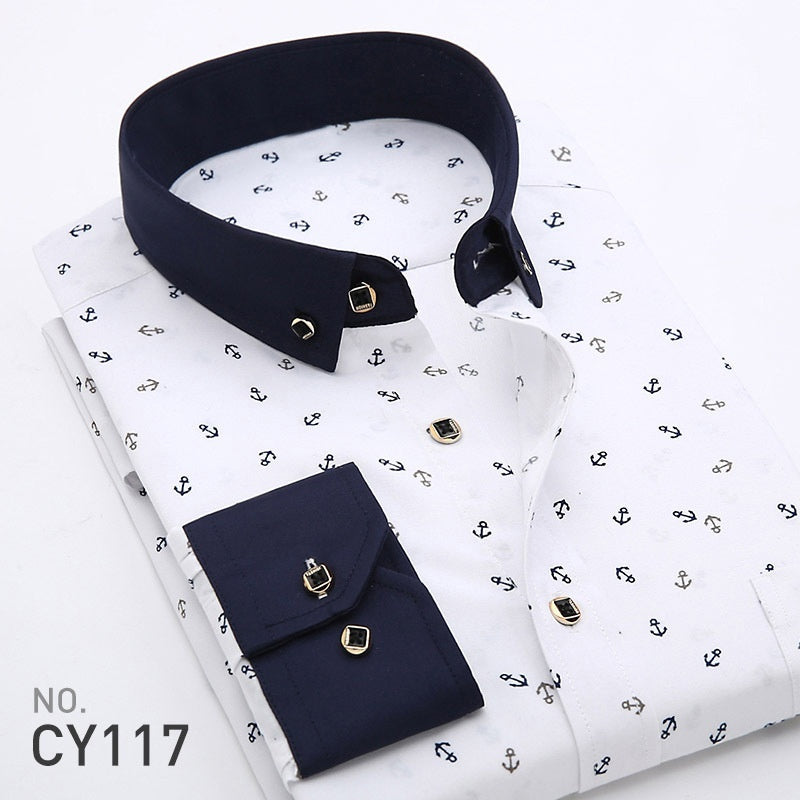 Men's Printed Dress Shirt with Angled Cuffs and Long Sleeves - Neon North Clothing