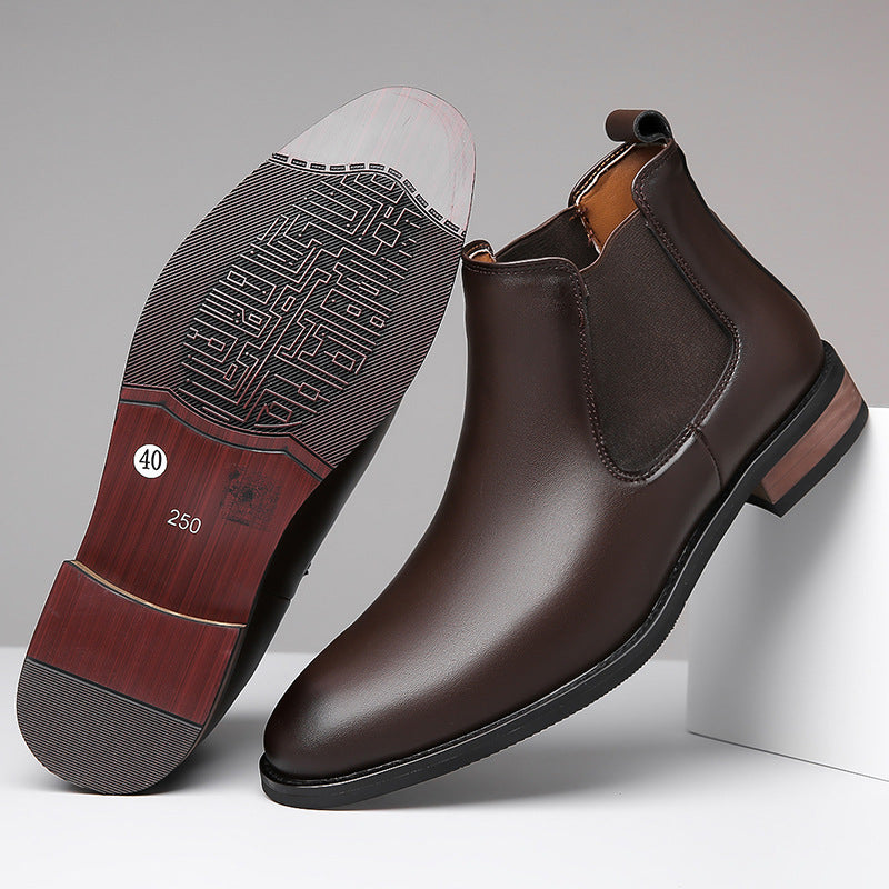 Botas Chelsea de cuero puntiagudas de caña alta para hombre, estilo casual de negocios.
