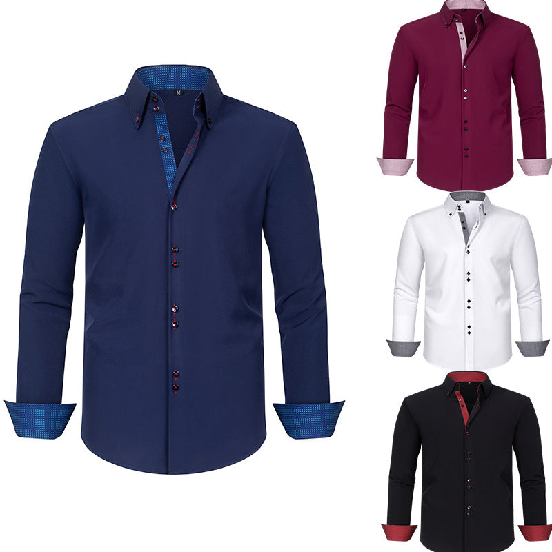 Mens Colorblock Polka Dot Shirt with Four-Way Stretch for Ultimate Comfort