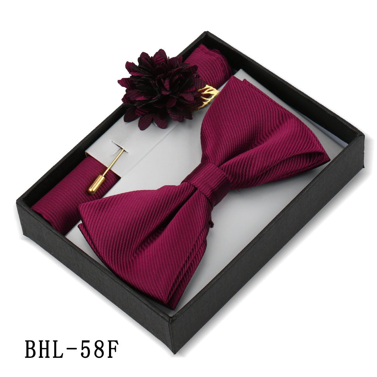 Men's Bow Tie Pocket Square Set with Brooch - Solid Color Elegance - Neon North Clothing