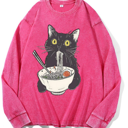 Washed Cotton Sweatshirt - Long-sleeve Drawstring Pure Cotton Design