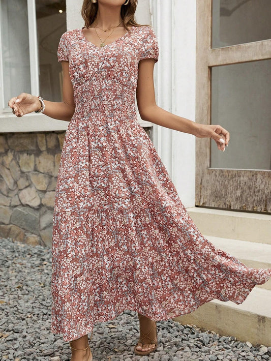 Soft Breathable & Machine Washable Women's V-Neck Floral Dress