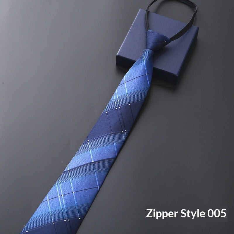 Mens Formal Zipper Tie with Blue Stripes for Business Attire - Neon North Clothing