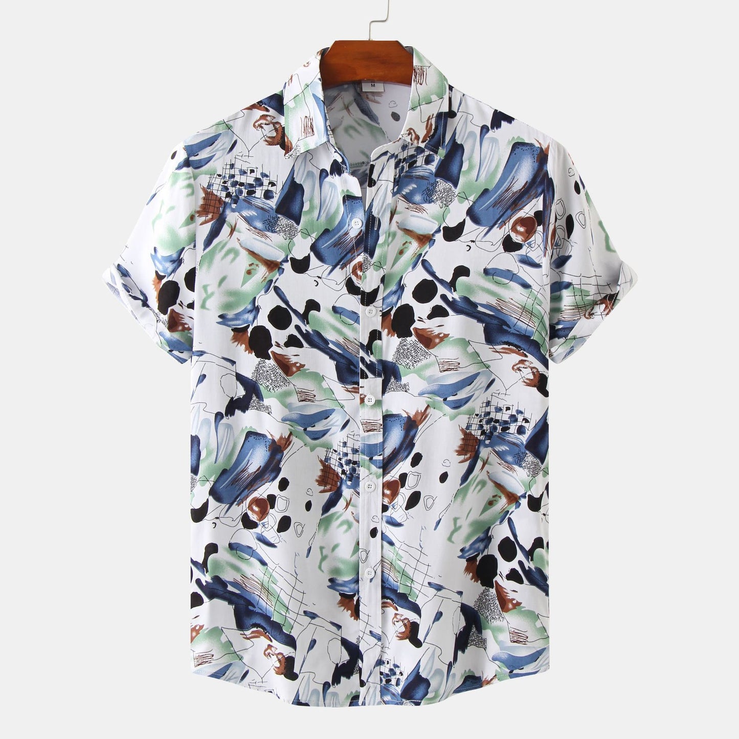 Men's Floral Short Sleeve Shirt in White with Lapel Design - Neon North Clothing