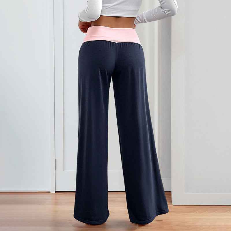 Women's Color-Block Wide-Leg Pants - Casual Patchwork Style