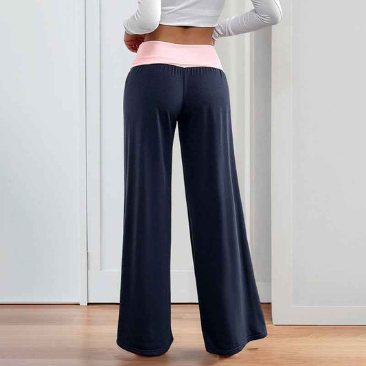 Women's Color-Block Wide-Leg Pants - Casual Patchwork Style