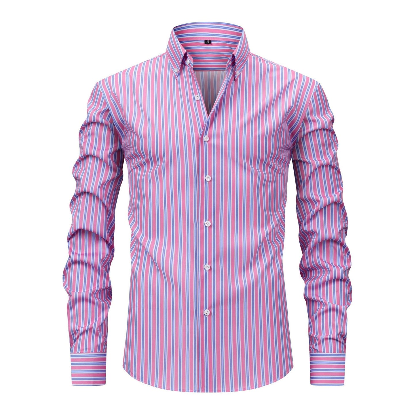 Men's Striped Lapel Shirt with Digital Print - Long-Sleeved Style