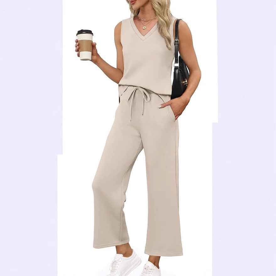 V-neck Vest and Pants Set for Effortless Casual Style
