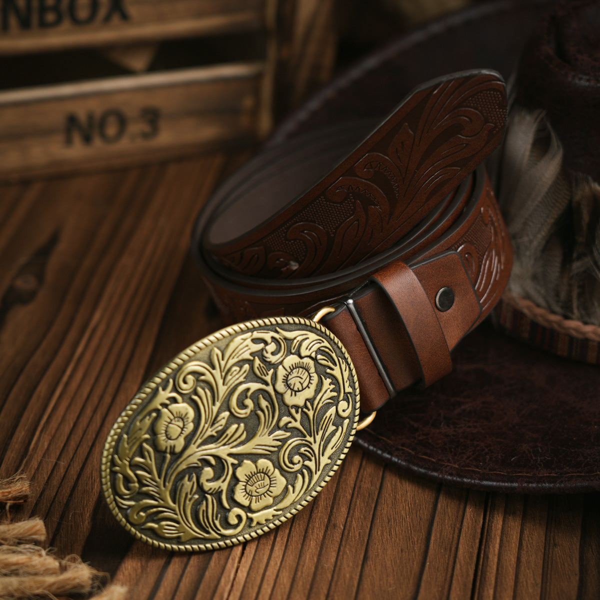 Punk Leather Denim Belt with Unique Wildlife Style Buckle - Neon North Clothing