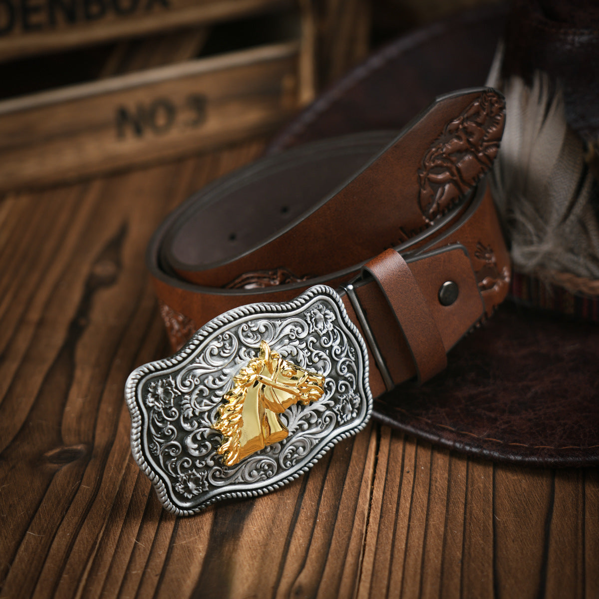 Punk Leather Denim Belt with Unique Wildlife Style Buckle - Neon North Clothing